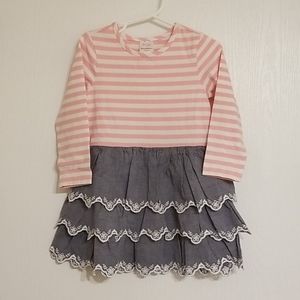 Pink Striped & Chambray Ruffle Hanna Dress